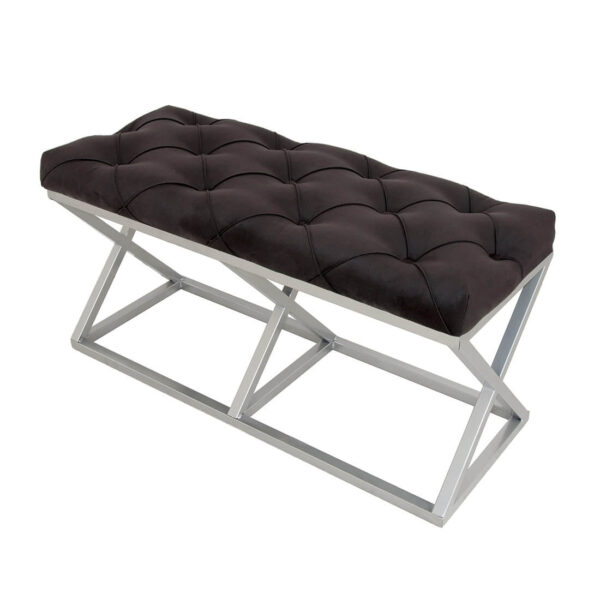 Kapitone Siyah Gümüş Bench Puf