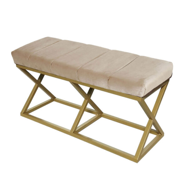 Krem - Altın Bench Puf