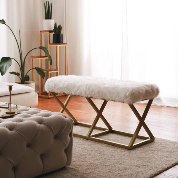 Altın Beyaz Peluş Bench